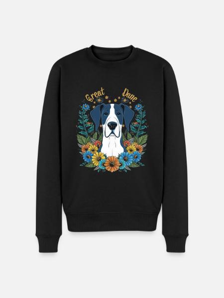 Great Dane with pretty flowers - Men's Premium Organic Jumper - black