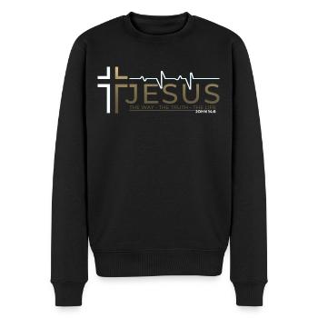Jesus Christus Bibelvers Weg Wahrheit Leben Christ - Männer Premium Bio Pullover - Schwarz - Vorne - Nico (187cm)