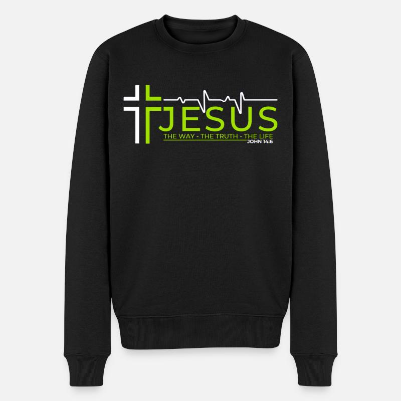 Jesus Christus Bibelvers Weg Wahrheit Leben Christ - Männer Premium Bio Pullover - Schwarz