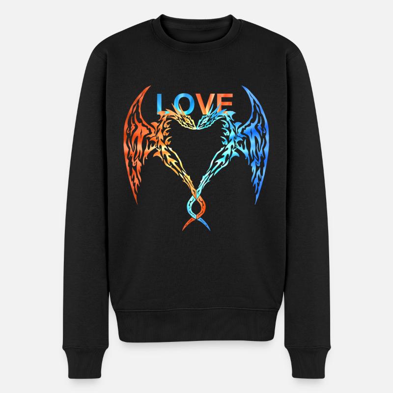 Drachen Liebe Fantasy - Männer Premium Bio Pullover - Schwarz