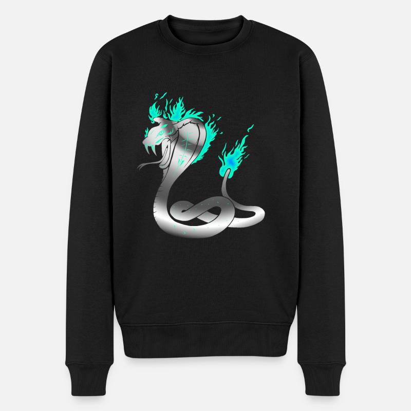 Kobra Schlange mit blauem Feuer und Metall Effekt - Männer Premium Bio Pullover - Schwarz