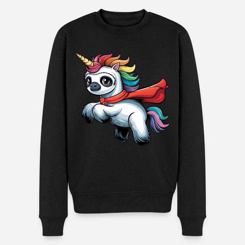 Lustiges Faultier Einhorn als Held - Männer Premium Bio Pullover - Schwarz