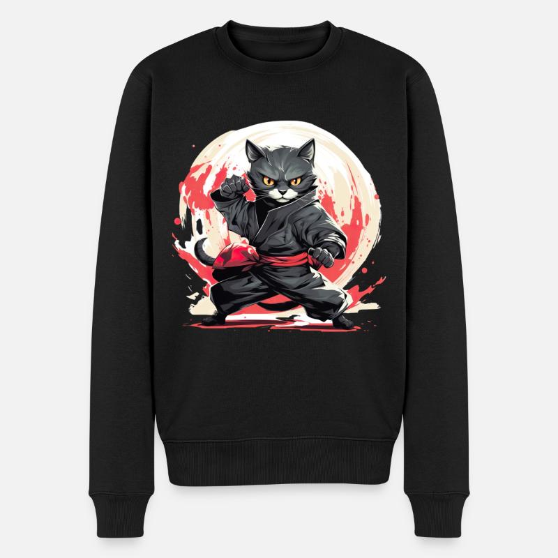 Japanische Katze Samurai Style für Katzen Fans - Männer Premium Bio Pullover - Schwarz