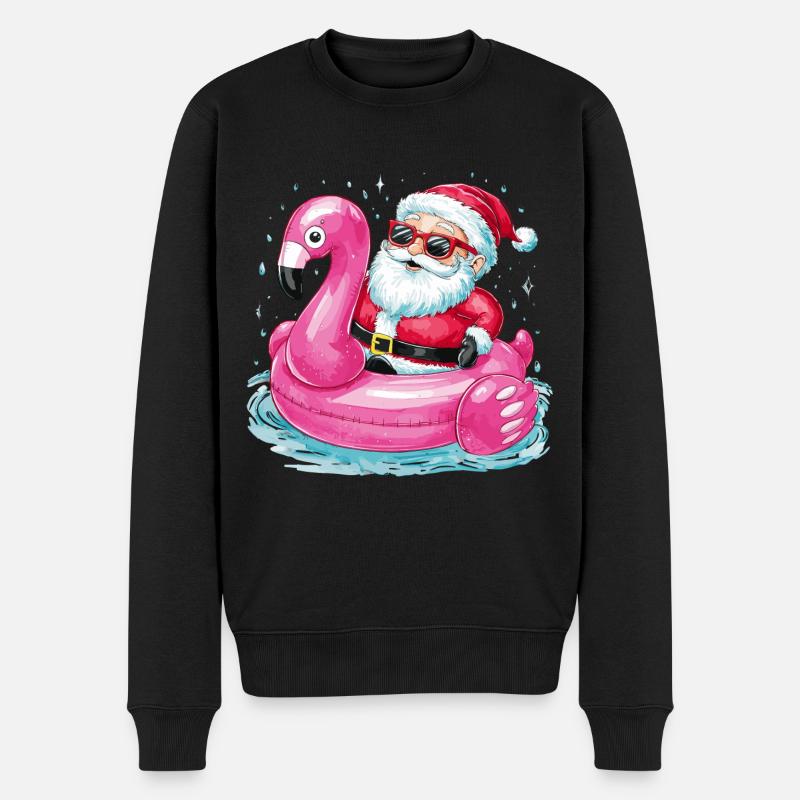 Festlicher Weihnachtsmann reitet Flamingo Pool - Männer Premium Bio Pullover - Schwarz