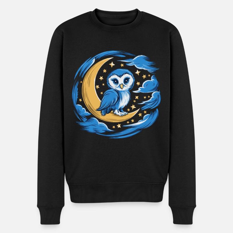 Eule Mond Sterne Nachthimmel - Männer Premium Bio Pullover - Schwarz