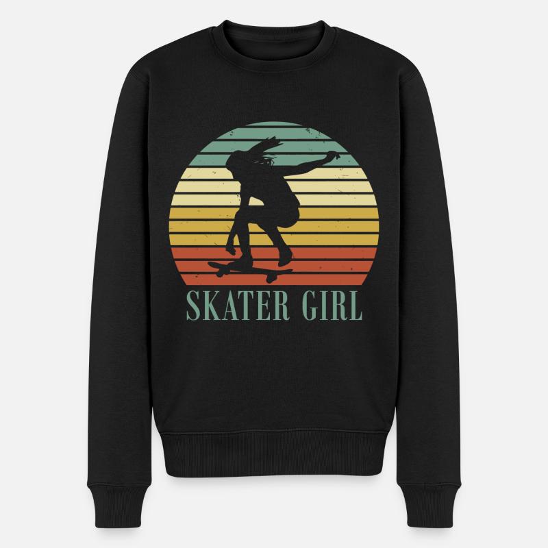 Retro Skater Girl Mädchen Skateboard Geschenk - Männer Premium Bio Pullover - Schwarz