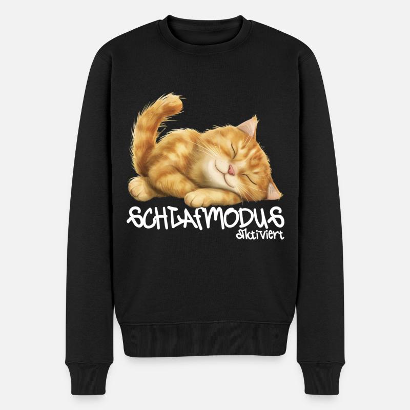Katze Schlafmodus aktiviert Pyjama Nachtshirt - Männer Premium Bio Pullover - Schwarz