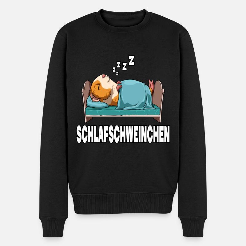 Schlafschweinchen - Männer Premium Bio Pullover - Schwarz