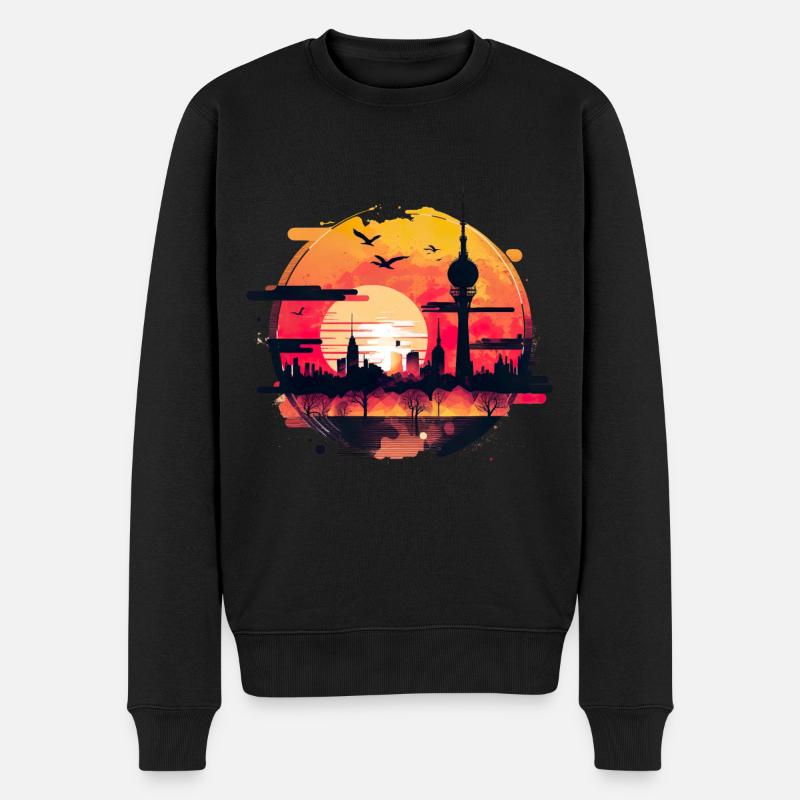 Berliner Skyline Sonnenuntergang Retro Vintage - Männer Premium Bio Pullover - Schwarz