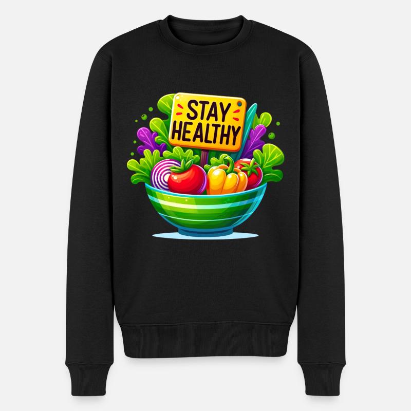 Frische Salatschüssel mit gesunder Botschaft - Männer Premium Bio Pullover - Schwarz
