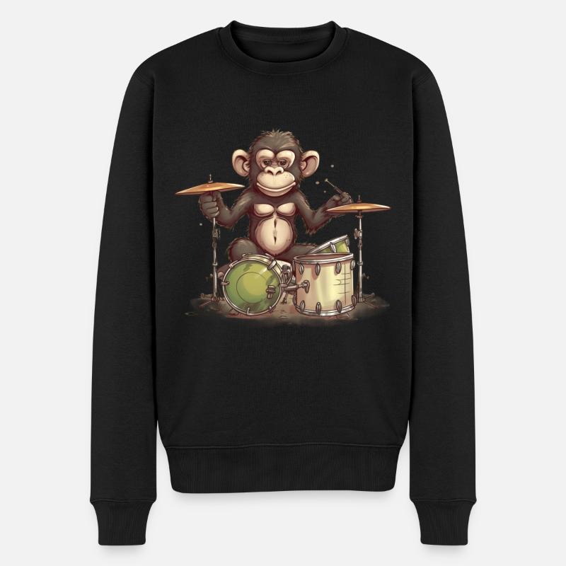 Affe Schlagzeug Trommeln - Männer Premium Bio Pullover - Schwarz
