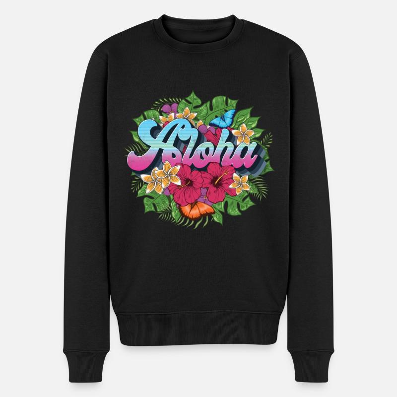 Aloha Blume für einen Hawaii-Liebhaber und Surfer - Männer Premium Bio Pullover - Schwarz