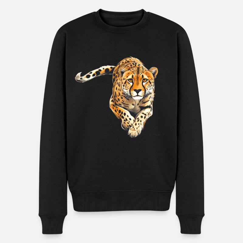 Leopard Raubkatze - Männer Premium Bio Pullover - Schwarz