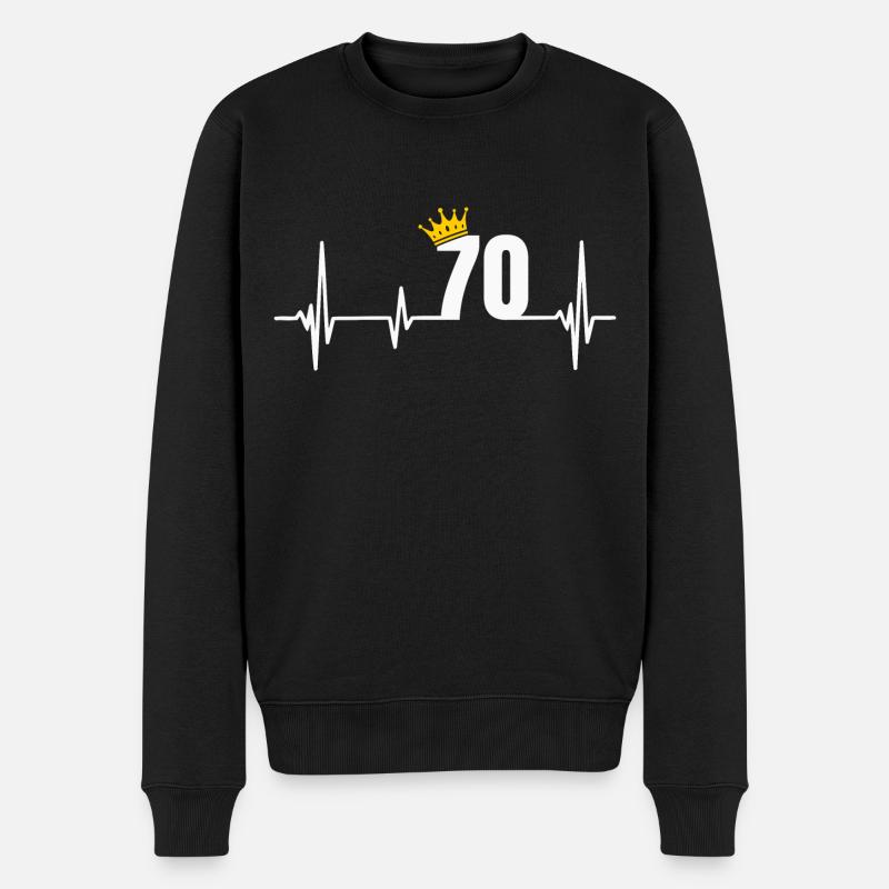 70. Geburtstag 70 Jahre Jubiläum Herzschlag Krone - Männer Premium Bio Pullover - Schwarz