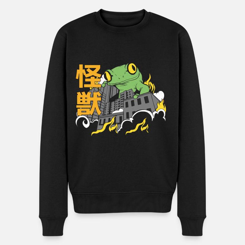 Riesiger Dinosaurier-sonnenuntergang Japanisch - Männer Premium Bio Pullover - Schwarz