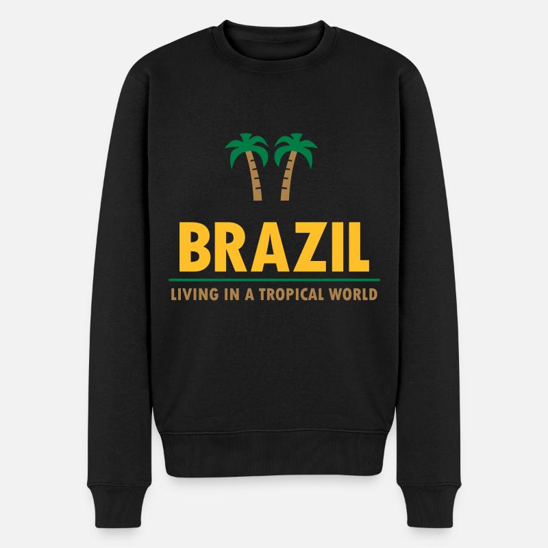 Brazil, living in a tropical world (Linie, Palmen) - Männer Premium Bio Pullover - Schwarz