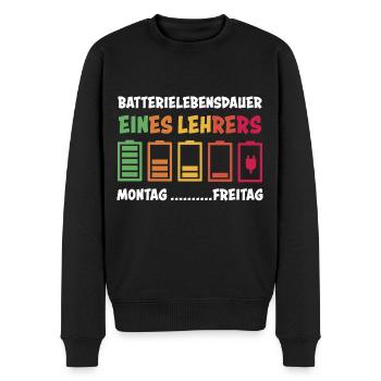 Lehrer Spruch Batterie Akku Lustig Schule Geschenk - Männer Premium Bio Pullover - Schwarz - Vorne - Nico (187cm)