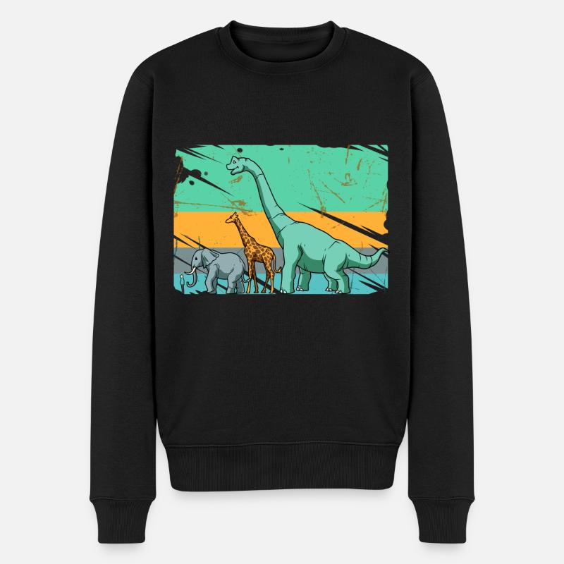 Brachiosaurus Dinosaurier Giraffe Elefant Mensch - Männer Premium Bio Pullover - Schwarz