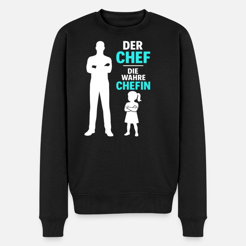 Vater und Tochter Der Chef Die wahre Chefin Papa - Männer Premium Bio Pullover - Schwarz