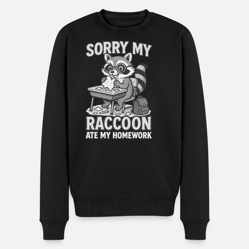 Waschbär Hausaufgaben Lustig - Männer Premium Bio Pullover - Schwarz