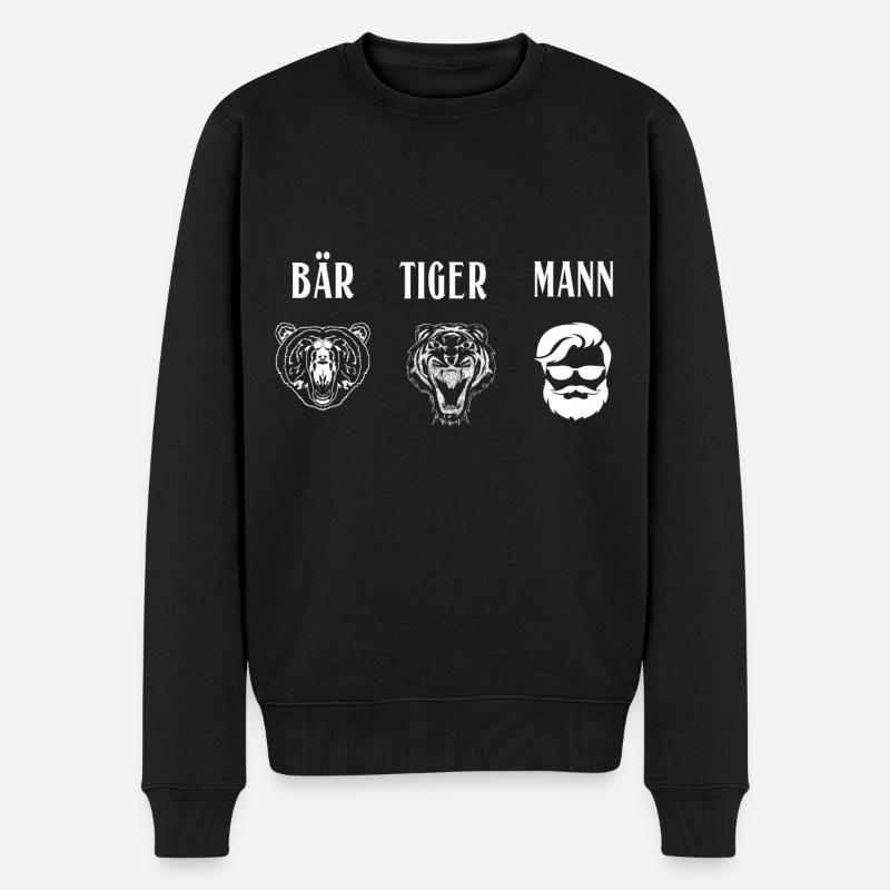 Bär Tiger Mann Bärtiger Mann - Männer Premium Bio Pullover - Schwarz