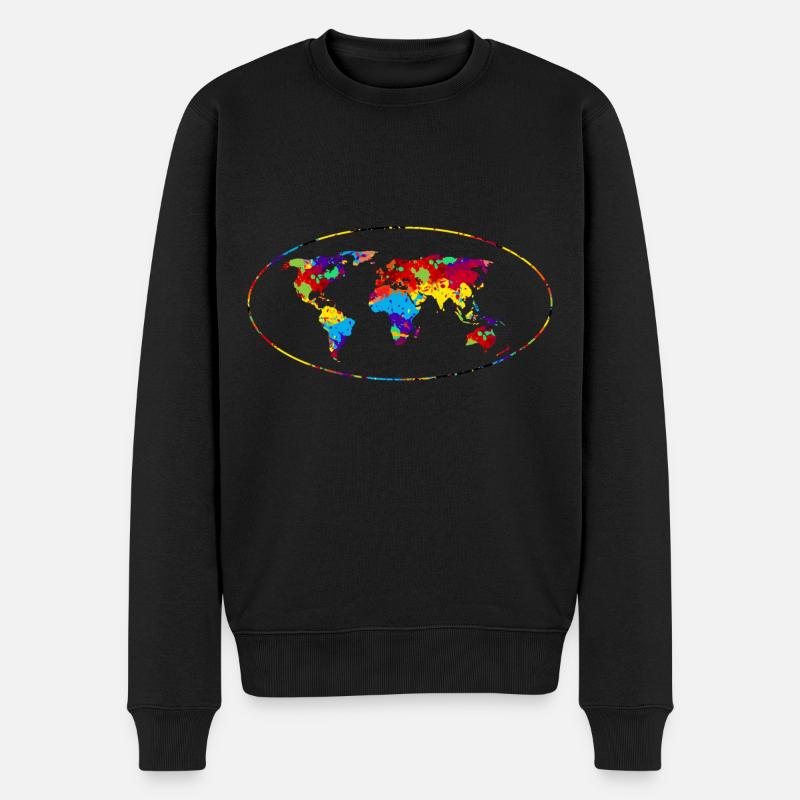 Welt Reisen Globus Geschenk Buntes Weltkarte - Männer Premium Bio Pullover - Schwarz
