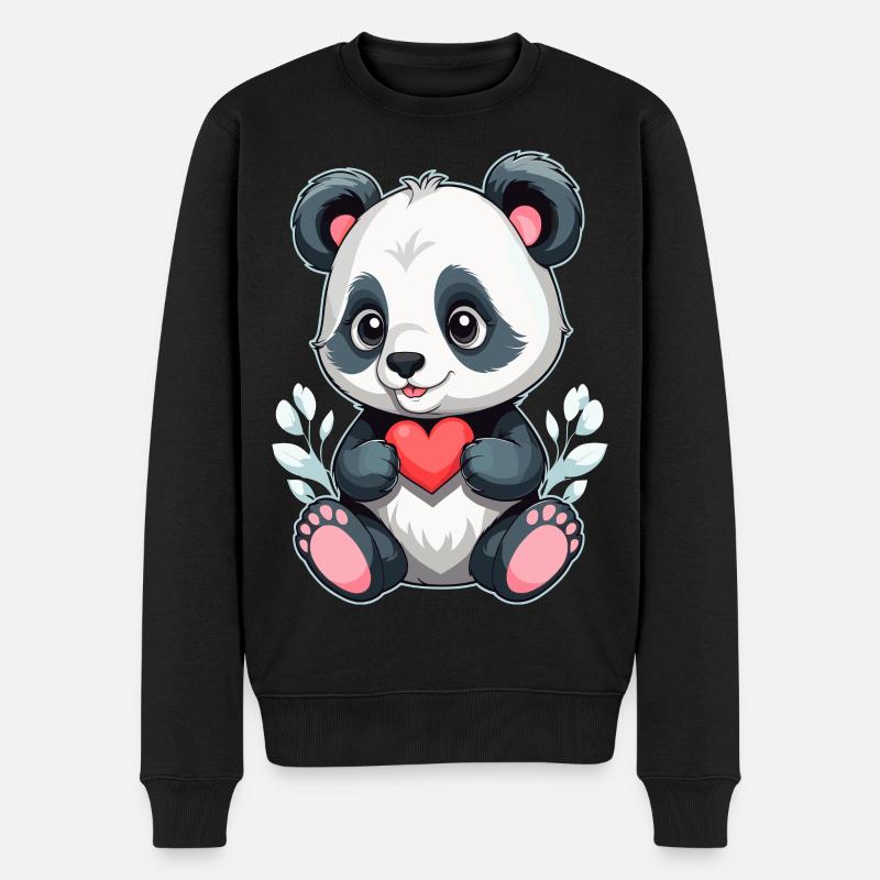 Panda mit Herz - Männer Premium Bio Pullover - Schwarz
