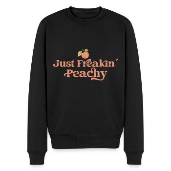 juste pêche - peach fruit dicton - Pull Premium bio Homme - noir - Devant - Nico (187cm)