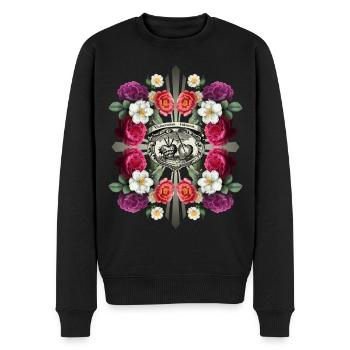 Jesus Christus, Heiliges Herz Jesu, Rosen-Dekor - Männer Premium Bio Pullover - Schwarz - Vorne - Nico (187cm)