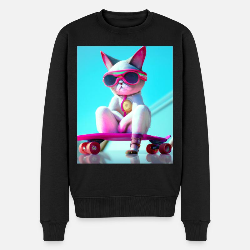 Coole Skateboard Katzen - Männer Premium Bio Pullover - Schwarz