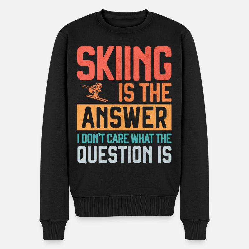 Skifahren ist die Antwort Lustiger Skifahrer - Männer Premium Bio Pullover - Schwarz