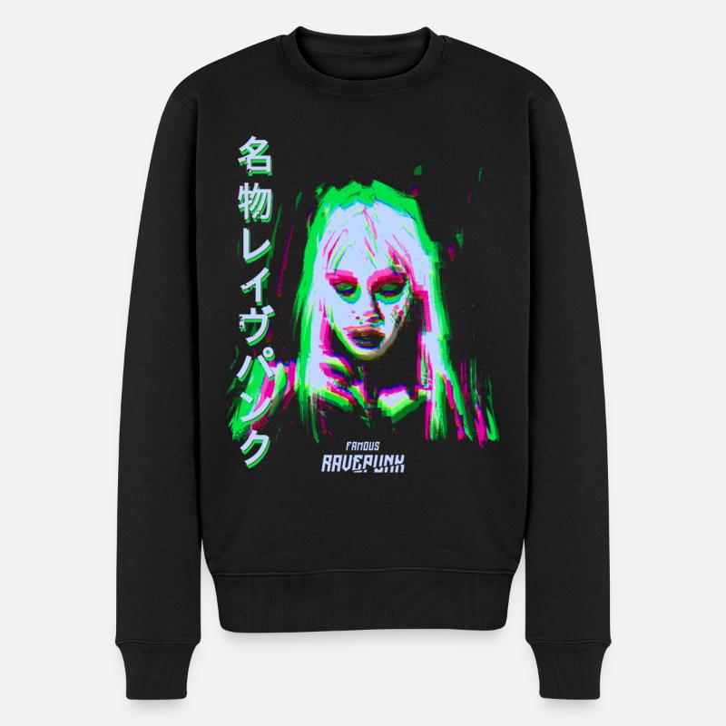 Famous Ravepunk Kalt Grün Glitch - Männer Premium Bio Pullover - Schwarz