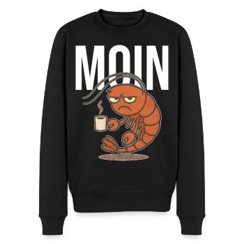 MOIN – Grummelige Krabbe mit Kaffee | Morgenmuffel - Männer Premium Bio Pullover - Schwarz - Vorne - Nico (187cm)