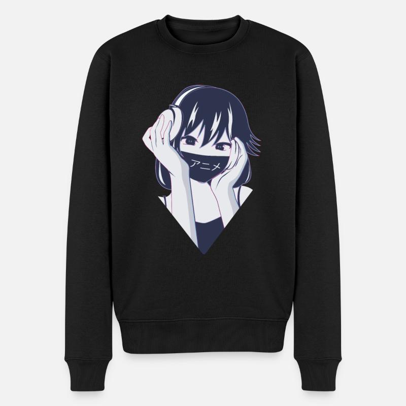 Retro Anime - Männer Premium Bio Pullover - Schwarz