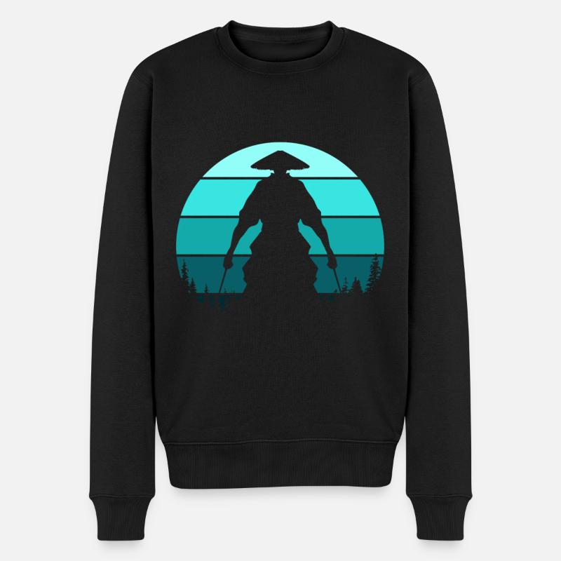 Samurai Silhouette - Männer Premium Bio Pullover - Schwarz