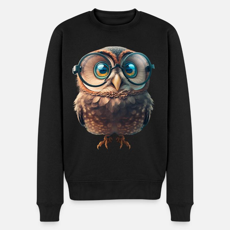 Niedliche Eule mit großer Brille - Männer Premium Bio Pullover - Schwarz
