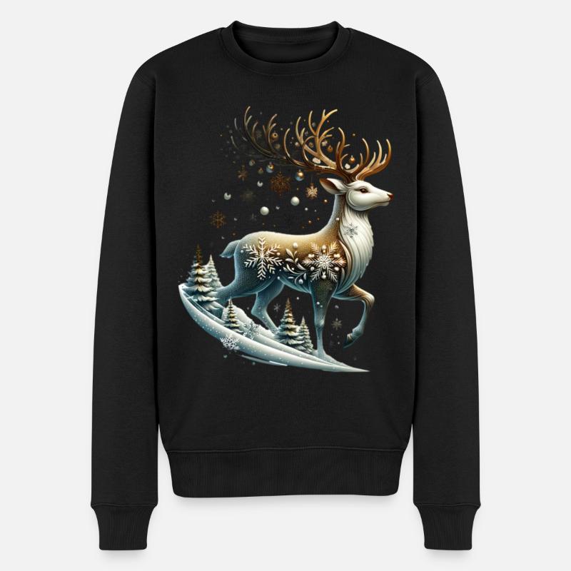 Rentier Schneeflocke Christmas Xmas - Männer Premium Bio Pullover - Schwarz
