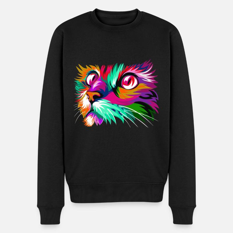 Cat Farben. Abbildung Colorista - Männer Premium Bio Pullover - Schwarz