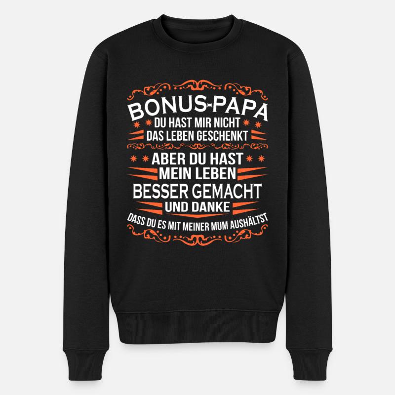 Bonus Papa Stiefvater Geschenk Pflegevater - Männer Premium Bio Pullover - Schwarz