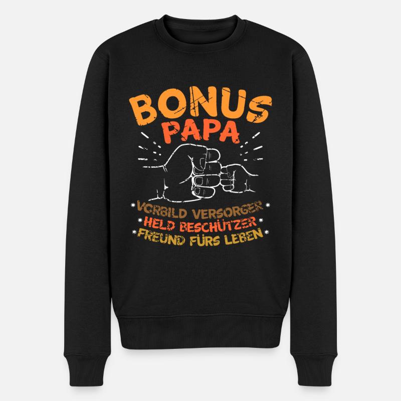 Bonus Papa Spruch - Männer Premium Bio Pullover - Schwarz