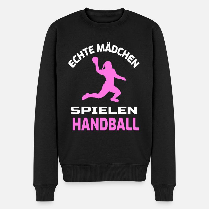 Mädchen Handball Spielerin Spruch Handballerin - Männer Premium Bio Pullover - Schwarz