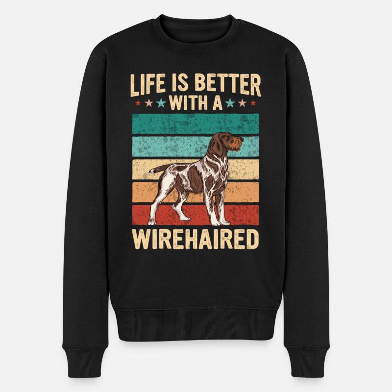 Deutsch Drahthaar Hund - Männer Premium Bio Pullover - Schwarz
