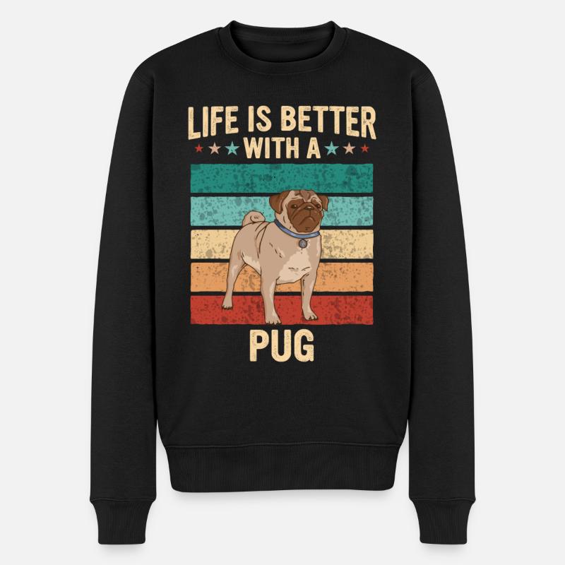 Carlin Pug Chien - Pull Premium bio Homme - noir
