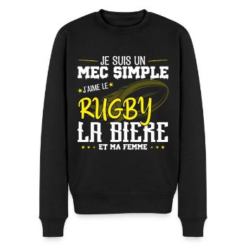 Je suis un Mec simple j'aime rugby et la bière - Pull Premium bio Homme - noir - Devant - Nico (187cm)