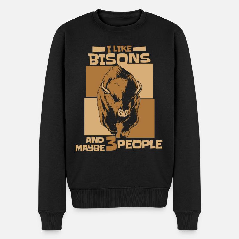 Bison Büffel Bulle Buffalo Bisons - Männer Premium Bio Pullover - Schwarz
