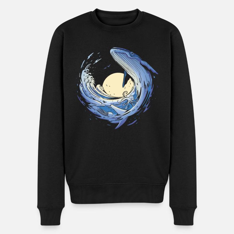 Wal Wale Ozean Blauwal Buckelwal - Männer Premium Bio Pullover - Schwarz
