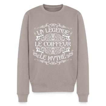 Coiffeur | meilleur Coiffeur | la légende le mythe - Pull Premium bio Homme - taupe - Devant - Nico (187cm)