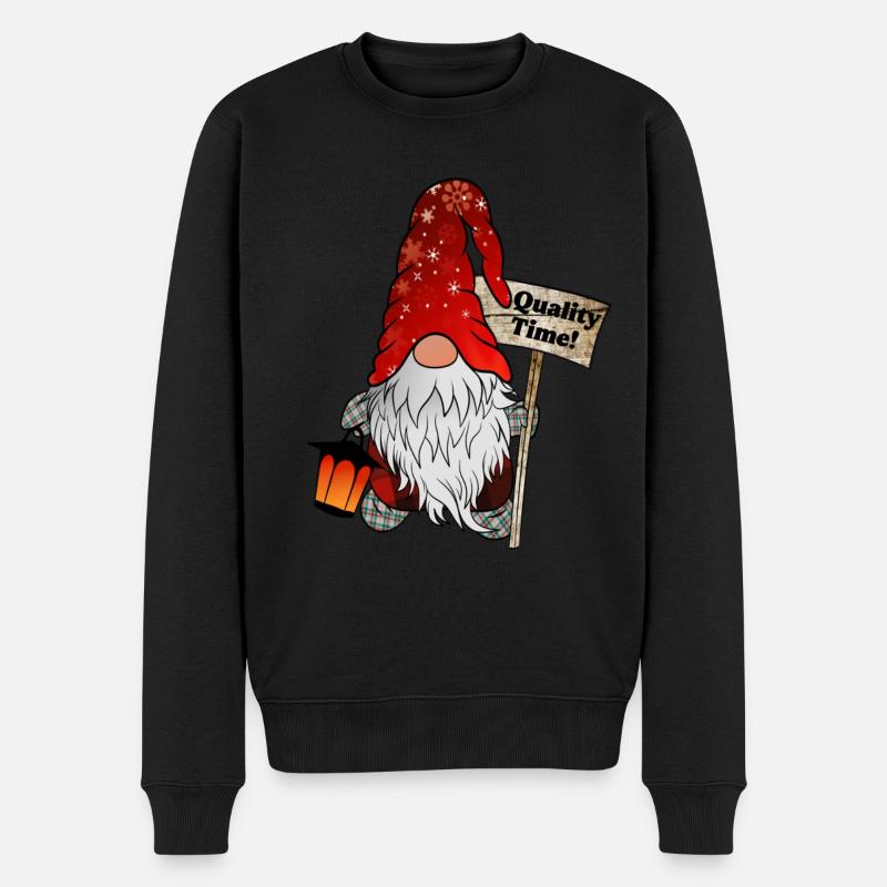 Quality Time Wichtel – Weihnachtsgnom - Männer Premium Bio Pullover - Schwarz