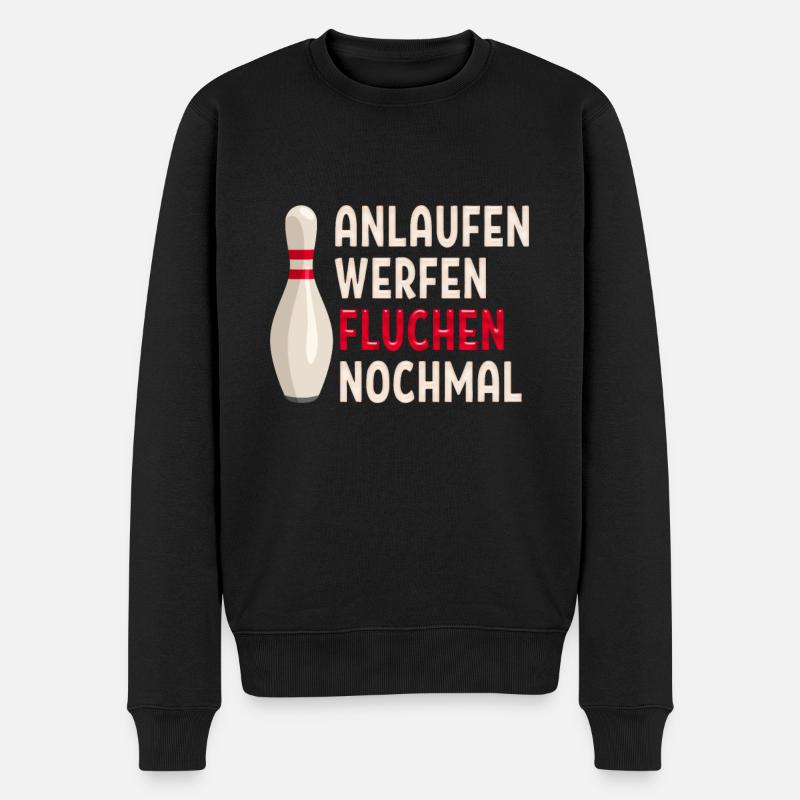 anlaufen werfen fluchen nochmal lustiges Bowling - Männer Premium Bio Pullover - Schwarz