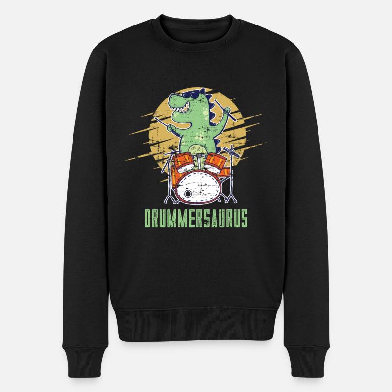 Drummer Dino Schlagzeuger Dinosaurier Schlagzeug - Männer Premium Bio Pullover - Schwarz